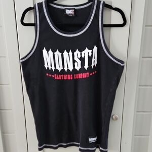 MOnsta MENS ribbed Cotton Black Tank With White Stitching Sz. MEDIUM.